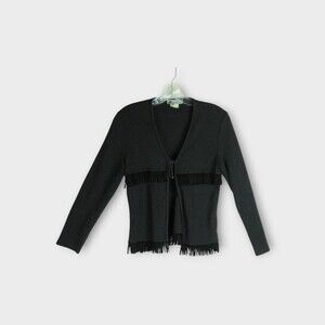 Jus D'Orange Black Fringe Cardigan Size 2 Long Sleeve Y2K